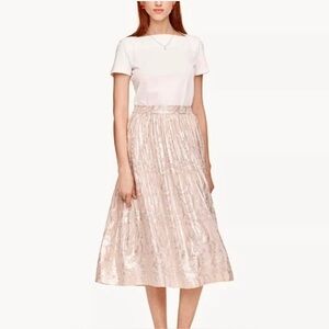 ☑️Kate Spade Silk Pink Metallic Pleated Midi Chiffon Skirt XS